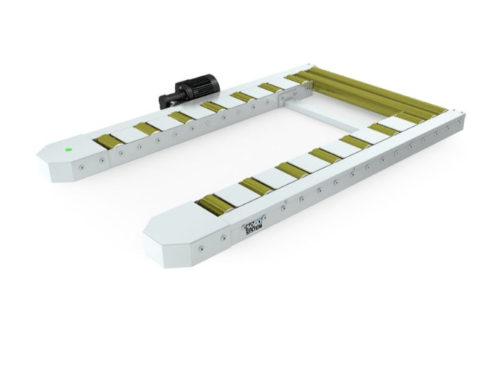 SOCO Driven 2-part pallet roller conveyors with cover plates feature