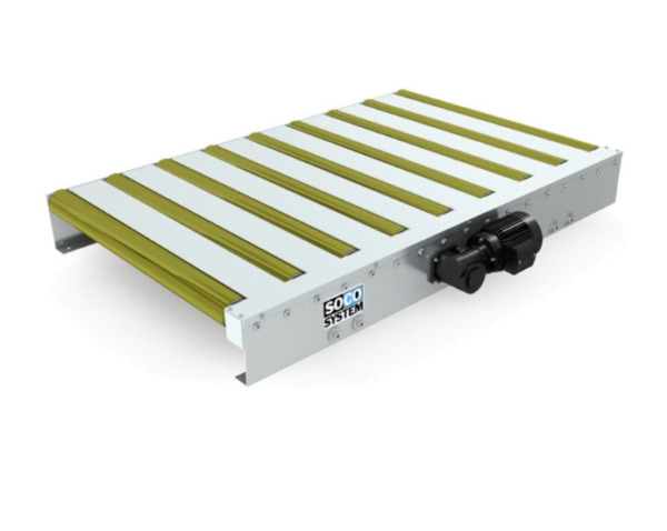 SOCO Driven pallet roller conveyors with side-mounted gear motor and cover plates