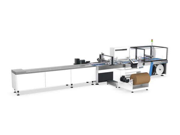 The most flexible and efficient machine for packaging goods in paper or film, featuring overlap on top and side seal